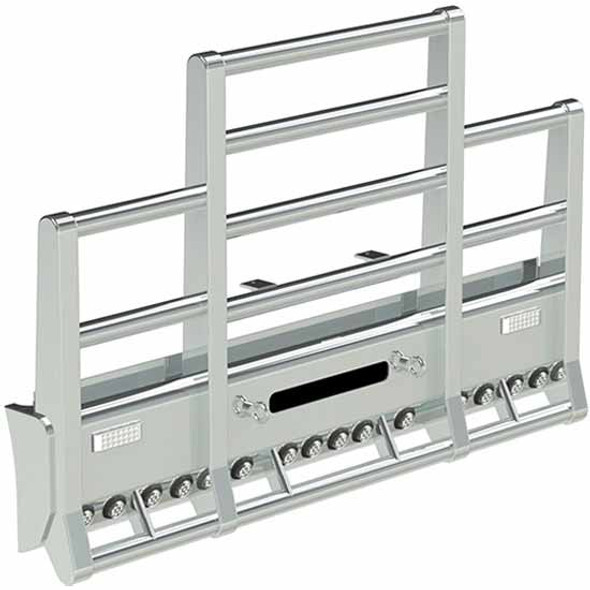 Herd Road Train Grille Guard for Kenworth W900L with Horizontal Center Bars, Lift Assist, 2 Oval 6-Inch Turn Lights, and Row of 14 Round 2-Inch Lights Herd Road Train Grille Guard for Kenworth W900L with Horizontal Center Bars, Lift Assist, 2 Oval 6-Inch Turn Lights, and Row of 14 Round 2-Inch Lights