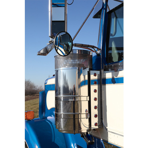 Stainless Steel Rear Air Cleaner Panels with 1/4" Bulkhead & Red LED Lights For Kenworth W/ 15 Inch Regular Donaldson