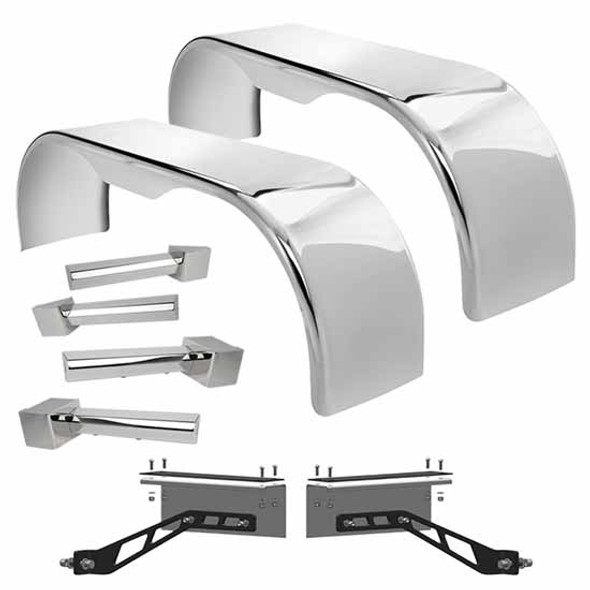 Hogebuilt 105 Inch Stainless Steel Low Rider Flanged Full Fender Kit for Kenworth Hogebuilt 105 Inch Stainless Steel Low Rider Flanged Full Fender Kit for Kenworth
