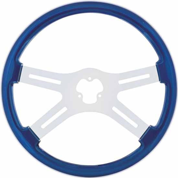 Kenworth 18 Inch Chrome 4 Spoke Blue Wood Steering Wheel For  04/1997-03/2001 Fixed or Tilt & Telescopic