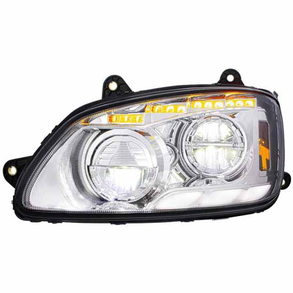 Kenworth T660Chrome CREE LED Headlight, Driver Side W/ Sequential Turn Signal & Triple Bar Position Light Bar Kenworth T660Chrome CREE LED Headlight, Driver Side W/ Sequential Turn Signal & Triple Bar Position Light Bar