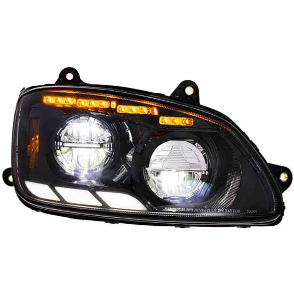 Kenworth T660 Black CREE LED Headlight, Passenger Side W/ Sequential Turn Signal & Triple Bar Position Light Bar
