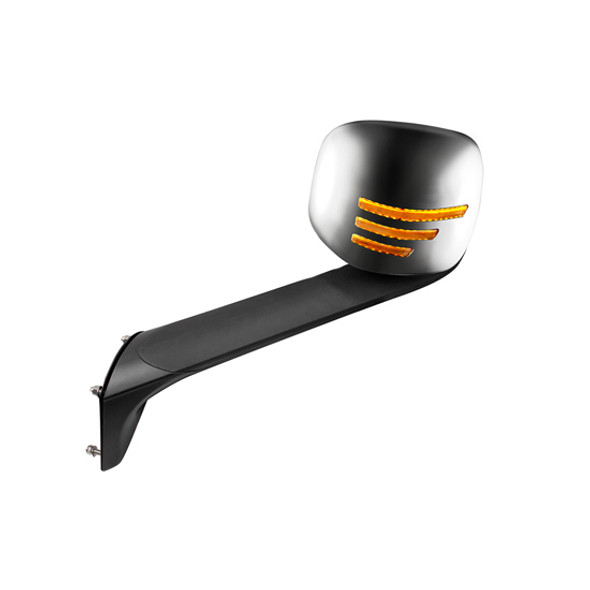Chrome Hood Mirror Assembly with Sequential LED Lights – Driver Side for Freightliner Cascadia (2018 - 2024)