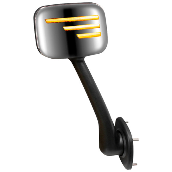 Freightliner Cascadia 113, 125 Chrome Hood Mirror Assembly With Sequential LED Turn Signal Light - Passenger Side