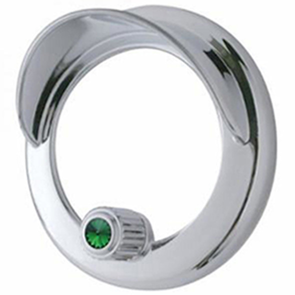 Freightliner Century, Coronado, Columbia 2 7/16 Inch Chrome Clock Bezel W/ Visor & Green Jewel