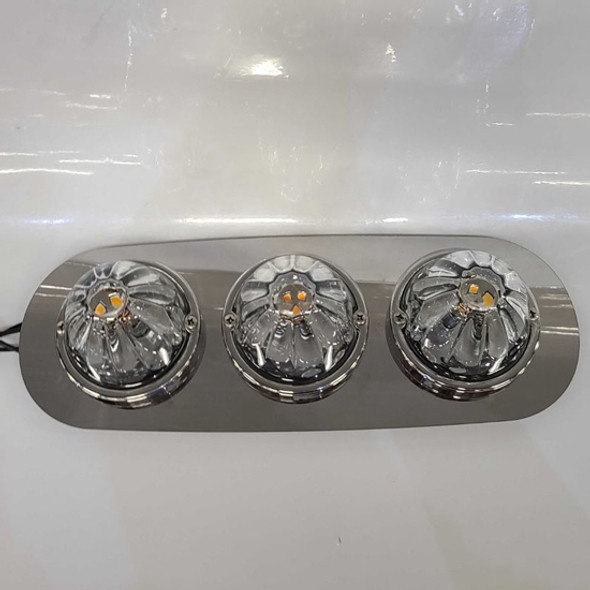 Stainless Steel Sleeper Dome Light Bracket with Triple Watermelon Light Cutouts for Freightliner Cascadia