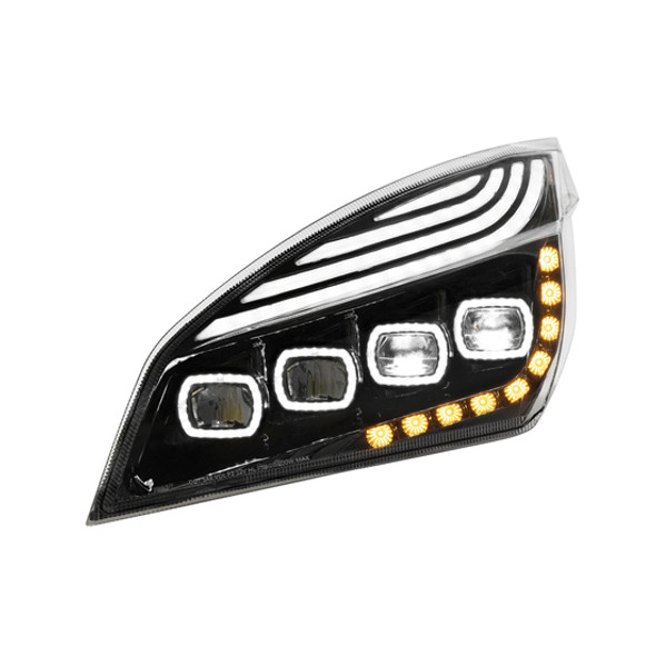 Black Quad Headlight with LED DRL & Sequential Signal – Driver Side for Freightliner Cascadia 113, 125, 116, 126