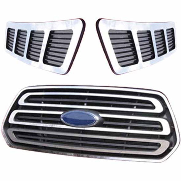 Ford Transit 4 Piece Stainless Steel Grille Overlay W/ 2 Piece Hood Vent Overlay