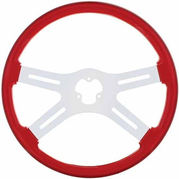 International 18 Inch Chrome 4 Spoke Red Wood Steering Wheel Kit With Fixed Column