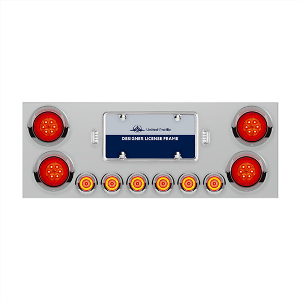 Stainless Steel Rear Center Panel with Four 4-Inch Turbine Lights, Six 2-Inch Lights, and Visor – Red LED/Red Lens