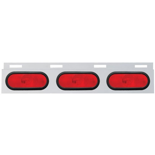 Stainless Steel Top Mud Flap Plate W/ 3 Oval Incandescent Lights, Red Lens & Grommets