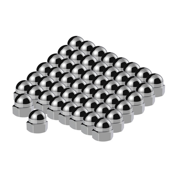 3/4 x 15/16 Inch Chrome Die-Cast Acorn Nut Covers – 50-Piece Set