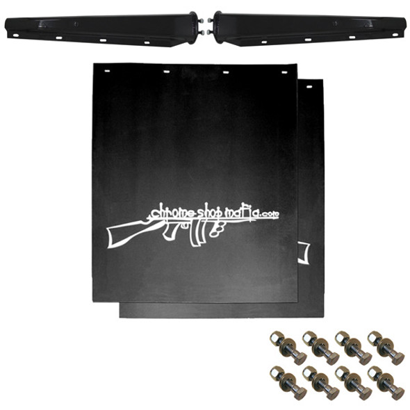 Chrome Shop Mafia 24" x 30" Tommy Gun Logo Mud Flap Kit with Black Hangers & Bolt Kit