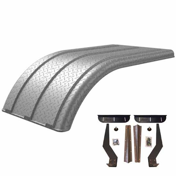 Silver Diamond Plated Finish Polyethylene Minimizer Work Horse Series Dual Tire Half Fenders with Stainless Steel Weld-On Mounting Brackets - 50 X 26 X 12 Inch