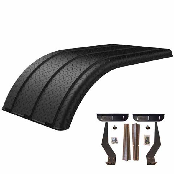 Black Diamond Plated Finish Polyethylene Minimizer Work Horse Series Dual Tire Half Fenders with Stainless Steel Weld-On Mounting Brackets - 50 X 26 X 12 Inch
