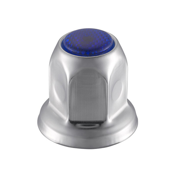 33mm x 2-Inch Chrome Steel Reflector Nut Cover with Flange (Blue) – 50 Pack