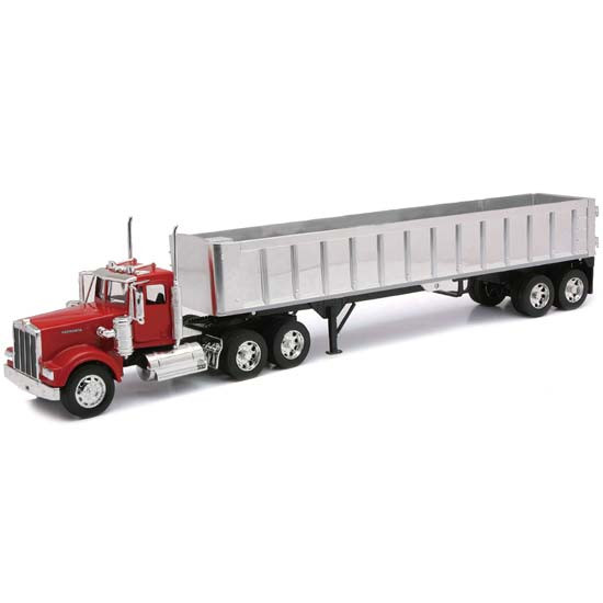 Kenworth W900 Chrome Frameless Dump Truck with Red Cab Diecast Model, 1/32 Scale