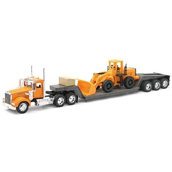 Kenworth W900 Lowboy with Yellow Construction Wheel Loader Diecast Model, 1/32 Scale