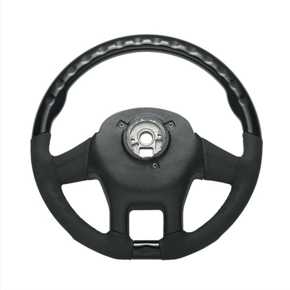 18-Inch YourGrip Glossy Candy Black Wood and Black Leather Steering Wheel