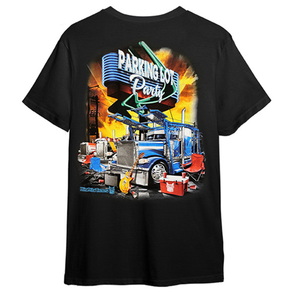 Parking Lot Party Trucker T-Shirt, Black Medium Short Sleeve