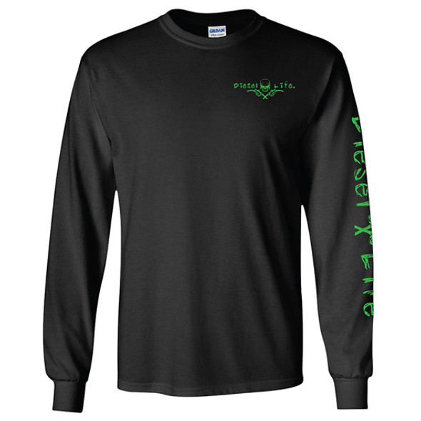 Diesel Life Neon Green Skull Black Long Sleeve T-Shirt - X-Large Diesel Life Neon Green Skull Black Long Sleeve T-Shirt - X-Large