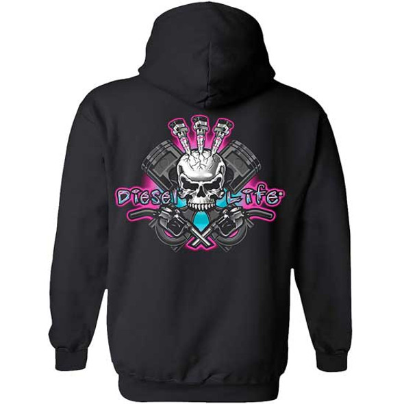 Diesel Life Black & Pink Skeleton Logo Hoodie - Medium