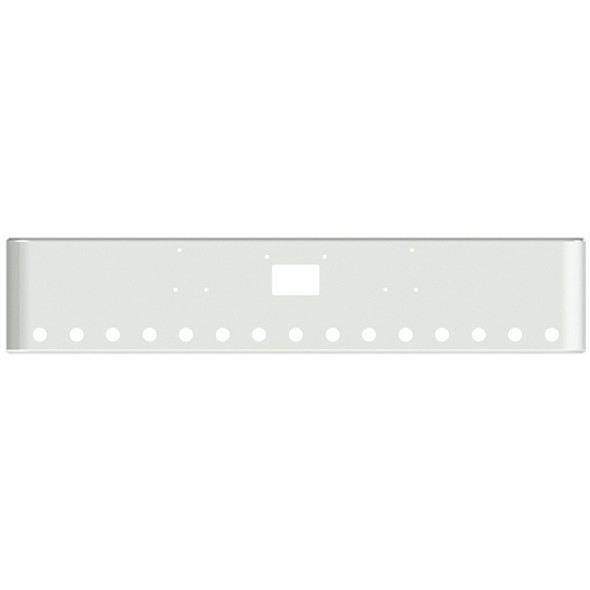 Peterbilt 357 378 379 18 Inch Texas Stainless Steel Bumper W/ Square Corners - Tow, 15 Rnd 2 Inch Light Holes By Valley Chrome