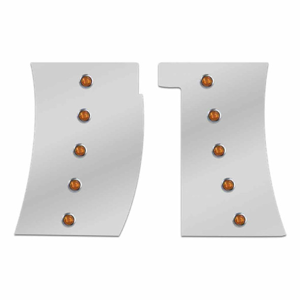 Stainless Steel Deluxe Cowl Panel Kit W/ 10 Button LEDs - Amber LED/ Amber Lens For Peterbilt 389 Long Hood