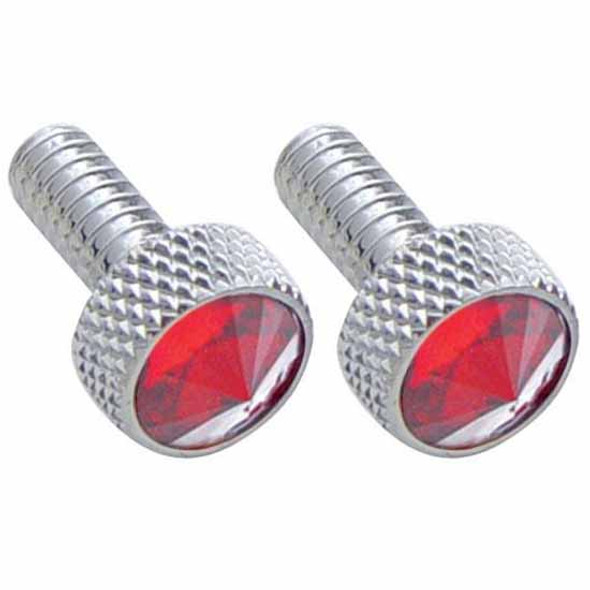 Chrome Small Dash Screws With Red Jewel  For Peterbilt - Pair