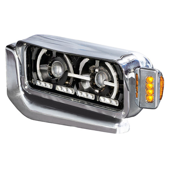 Driver Side Low-High Beam Headlight W/ Amber Front Marker Light & Turn Signal For Peterbilt 357, 378, 379