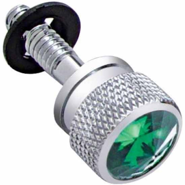 Chrome Dash Screws With Green Jewel  For Peterbilt (Pack Of 6)