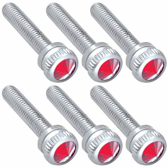 Chrome Dash Screw With Red Jewel  For Kenworth (Pack Of 6)