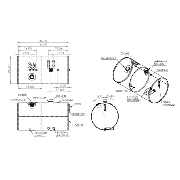 Driver Side Aluminum Split Tank- 40 GAL Fuel-Front Fill/ 53 GAL HYD- Forward Fill- 24.5 X 60 Inch By BESTfit For Kenworth
