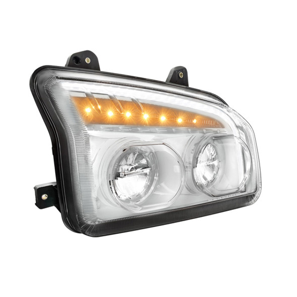Passenger Side High Power LED Chrome Headlight W/ LED Turn Signal & Light Bar For Kenworth T880