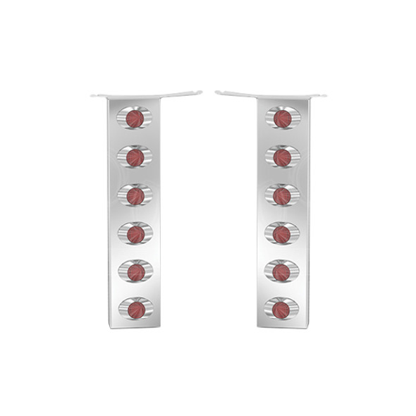 Rear Stainless Steel Air Cleaner Panel W/ 12 M3 Lights-  Red LED/ Red Lens For International HX520