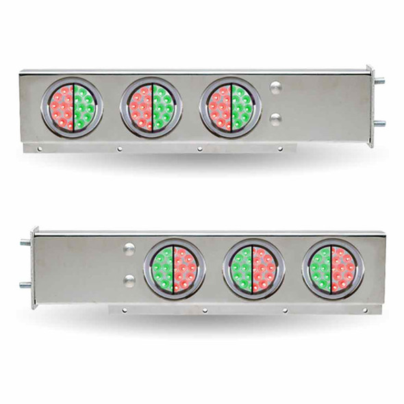 30 Inch Stainless Steel Dual LED Mud Flap Hangers W/ Red & Green LED With Clear Lens- 3/4 Inch Bolt Spacing