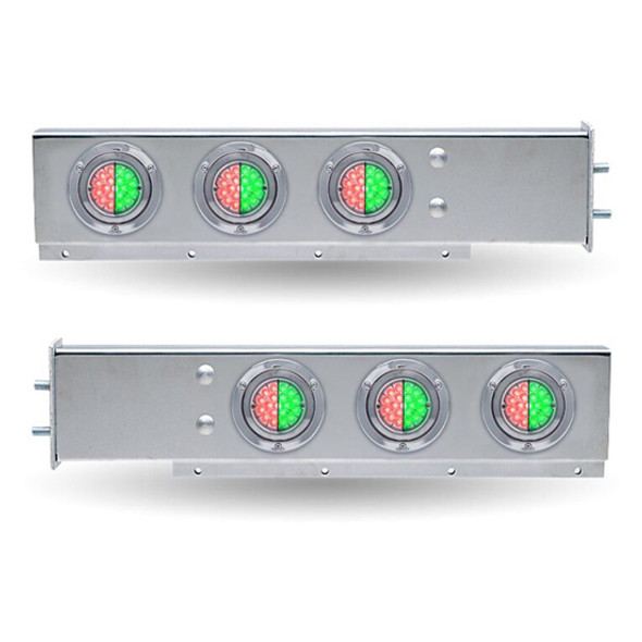 30 Inch Stainless Steel Dual LED Mud Flap Hangers W/ Red & Green Watermelon LED With Clear Lens- 2-1/2 Inch Bolt Spacing 30 Inch Stainless Steel Dual LED Mud Flap Hangers W/ Red & Green Watermelon LED With Clear Lens- 2-1/2 Inch Bolt Spacing