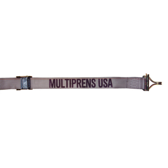 2 Inch X 16 Ft Cam Buckle Strap W/ E Fittings & F Wire Hooks- 500 Lb WLL, 1500 Lb Breaking Strength- Gray W/ Black Stencil
