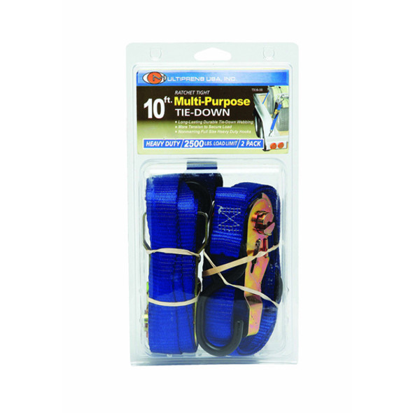 1 Inch X 20 Ft Blue Ratchet Strap With Vinyl S Hooks- 2 Pack