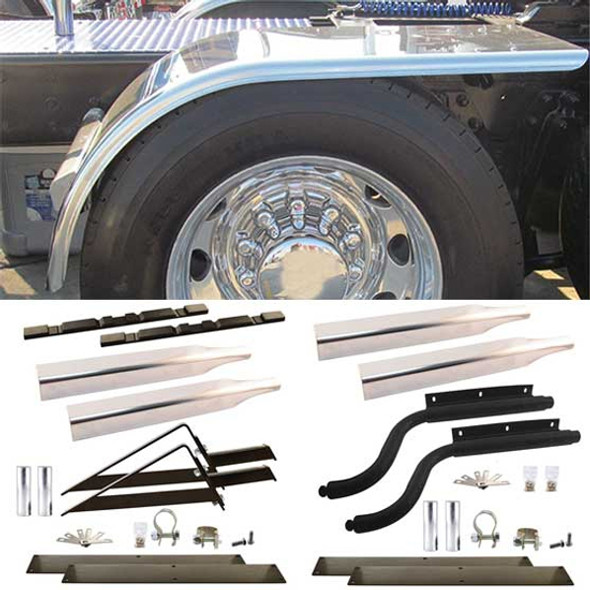 60 Inch Stainless Steel Flanged Half Fenders W/ Adjustable Fender Brackets