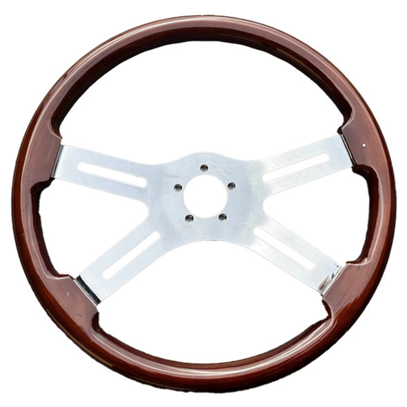 18 Inch Dual Classic Wood Steering Wheel W/ 4 Chrome Spokes