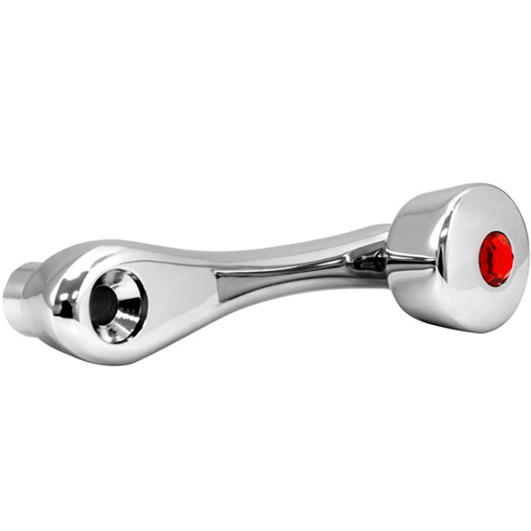 Chrome Window Crank With Red Jewel And Spin Slot- 3 3/4 X 1 5/16 Inch