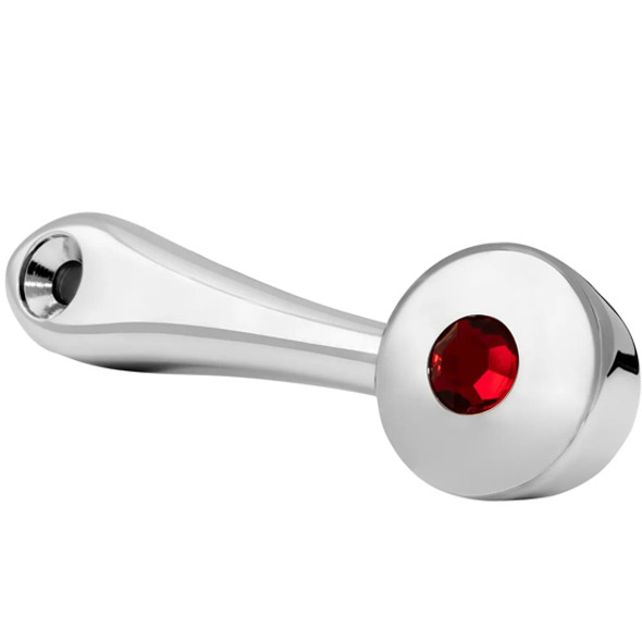Chrome Window Crank With Red Jewel And Spin Slot- 3 3/4 X 1 5/16 Inch