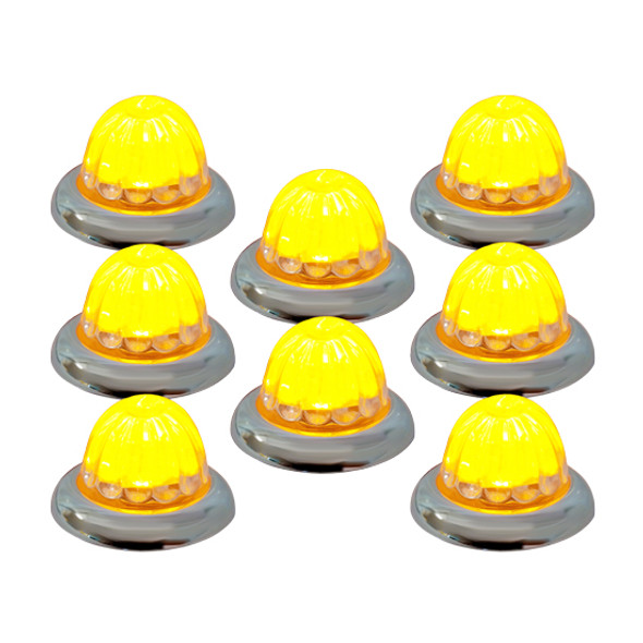 8 Pack Of 1-1/2 Inch Glass Watermelon Amber- Clear 3 Wire, Stud Mount W/ Chrome Bezel LED Lights By Legendary