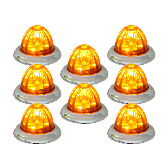 8 Pack Of 1-1/2 Inch Glass Watermelon Amber- Amber 3 Wire, Stud Mount W/ Chrome Bezel LED Lights By Legendary