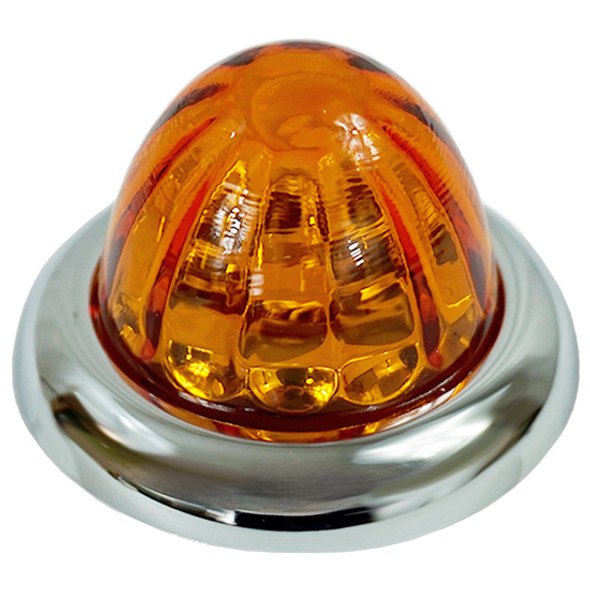 8 Pack Of 1-1/2 Inch Glass Watermelon Amber- Amber 3 Wire, Stud Mount W/ Chrome Bezel LED Lights By Legendary