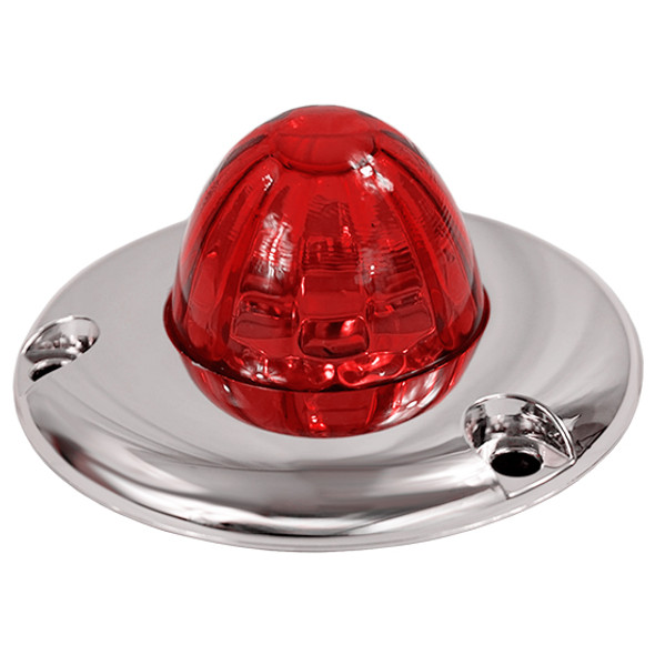 8 Pack Of 1-1/2 Inch Glass Watermelon Red- Red 3 Wire, 3-Hole Mount W/ Flat Chrome Bezel LED Lights By Legendary