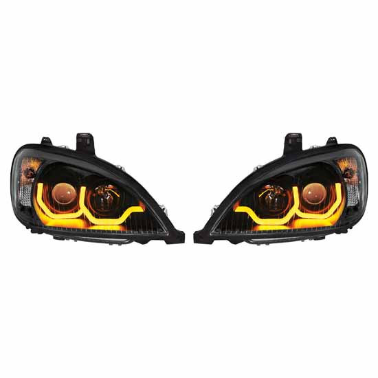 Freightliner Columbia Blackout Projection Headlight With Dual Function Amber LED Light Bar