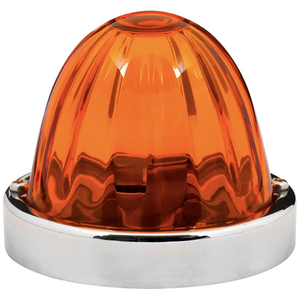 3.5 Inch Glass Watermelon Light W/ Stainless Steel Bezel- White LED/ Dark Amber Lens