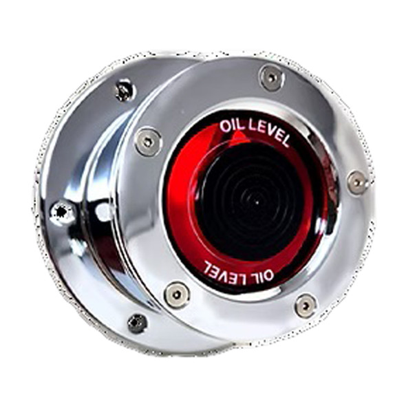 Chrome Aluminum Front Oil Cap Cover W/ Red Window